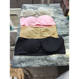 4 Womens Padded Tube Top Bra Seamless Bandeau Strapless 5XL Stretch